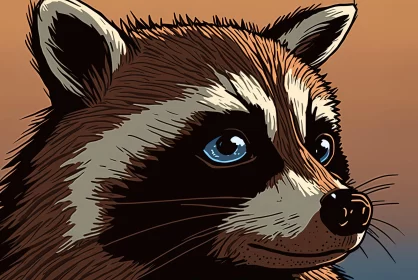 Comic Book Art Style Raccoon Drawing on Orange Background