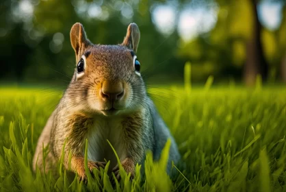 Playful Squirrel on Grass - A Dreamlike Image AI Image