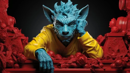 Wolf-faced Man on Red Pedestals: A Dive into Goblin Academia AI Image