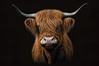 Captivating Scottish Highland Bull Pencil Artwork on Dark Background