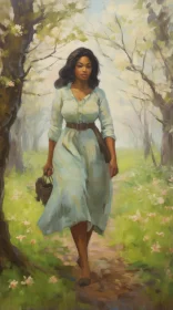 Classic Americana Oil Painting - Woman in Orchard