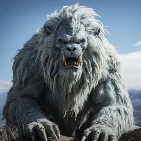 Manticore Yeti Monster in Mountainous Landscape - 3D Artwork AI Image