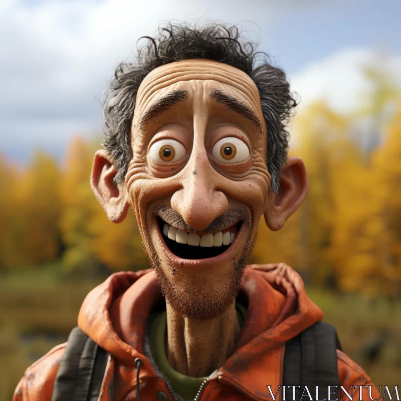 Animated Man Smiling in Forest Setting AI Image