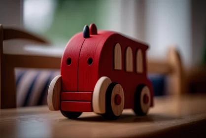 Atmospheric Wooden Toy Truck on Table