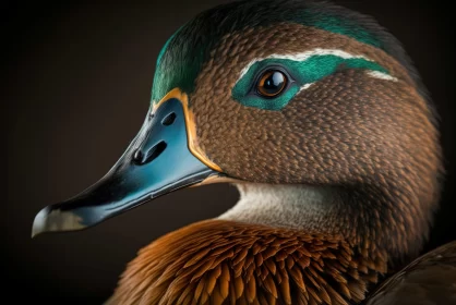 Green Teal Duck Portrait in Naturalistic Proportions