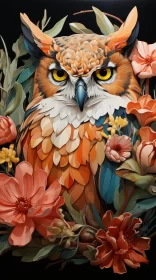 Intricate Owl and Floral Artwork in Warm Hues