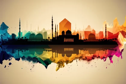 Islamic Art and Architecture - Abstract Colorful City Skyline