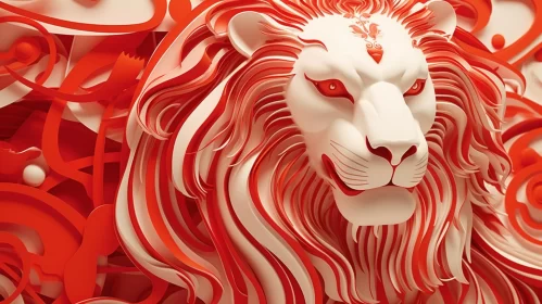Red Paper Lion Sculpture Illustration - Chinese Art Influence AI Image