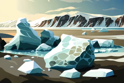 Scenic Icebergs and Snowy Mountains: A Digital Art Showcase AI Image