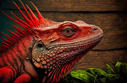 Surrealistic Portrayal of a Colorful Iguana AI Image