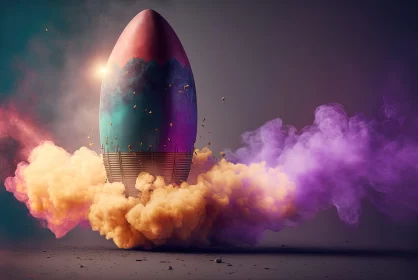 Colorful 3D Rocket Launch in Pop Surrealism Style AI Image