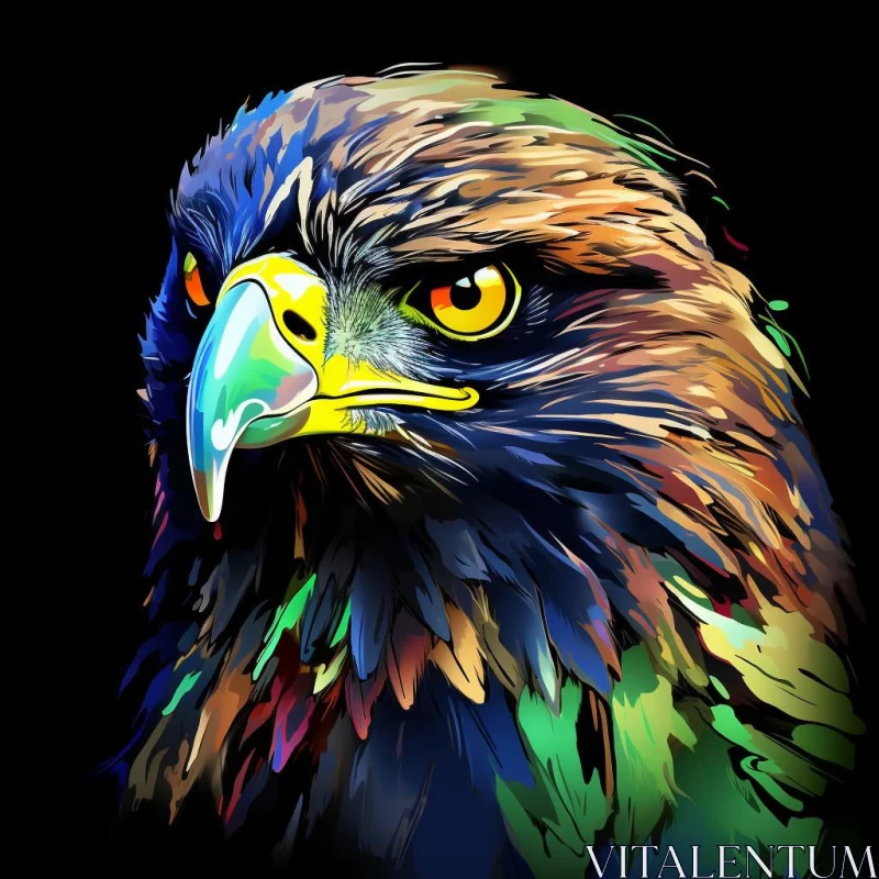 Colorful Eagle Illustration in a Dark Setting AI Image