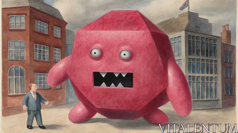 AI ART Monstrous City: A Post-Cubist Pink Monster Illustration