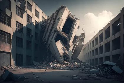 Collapsed Building: A Testament to Concrete Brutalism AI Image