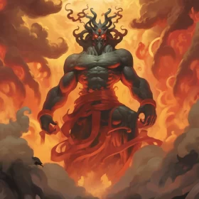 Evil Demon Unleashing Fiery Power AI Image