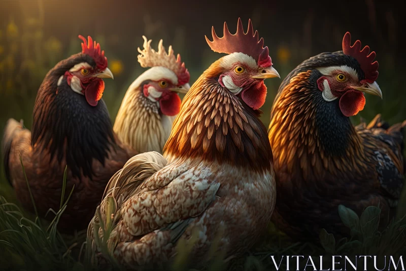 Golden Light Chicken Portraits - A Tale of Rural Life AI Image
