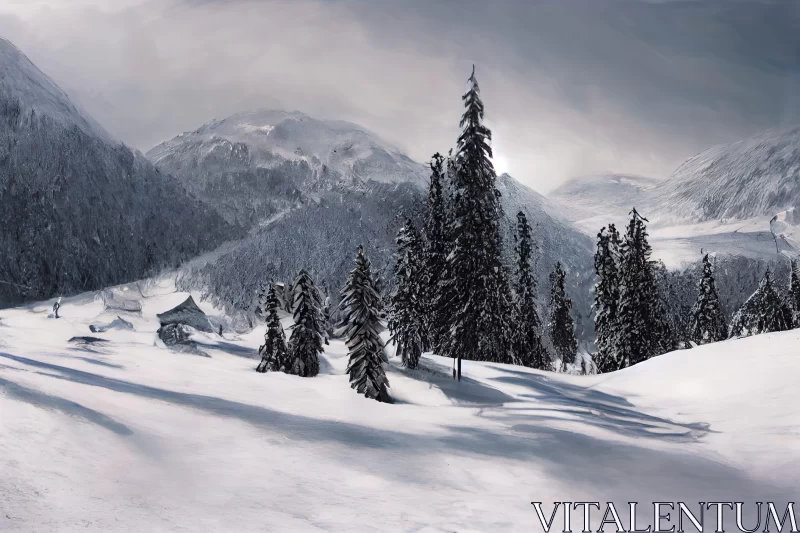 Snowy Mountain Landscape - A Winter Wonderland AI Image