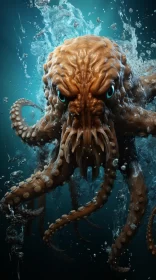Underwater Octopus in Gritty Reportage Style AI Image