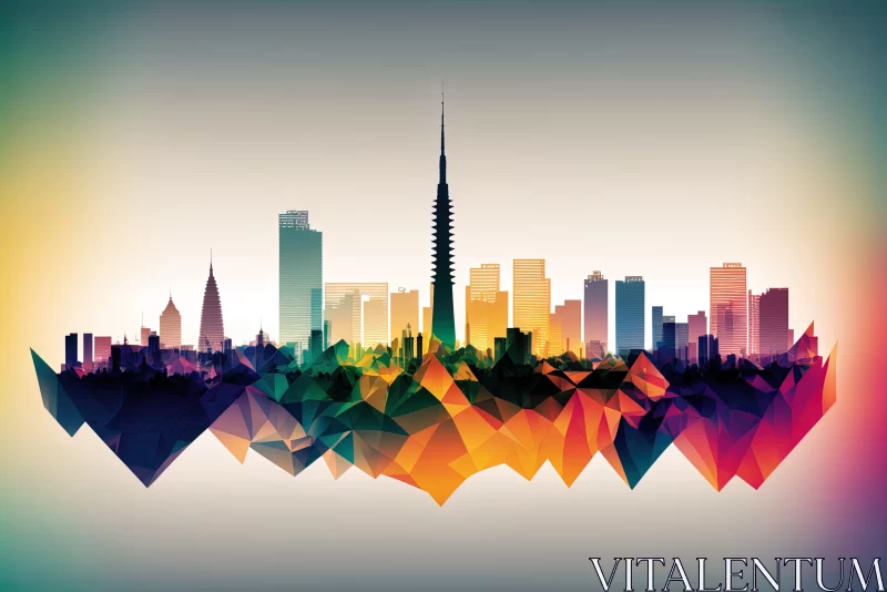 Colorful Geometric Cityscape: A Fusion of East and West AI Image