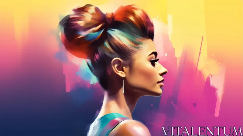 Colorful Woman in Retro Citypunk Style AI Image