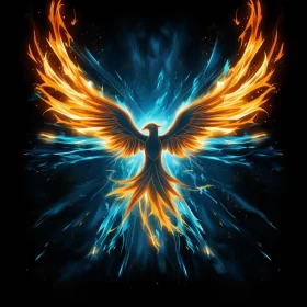 Fiery Phoenix in Blue Flame - A Supernatural Fantasy Artwork AI Image