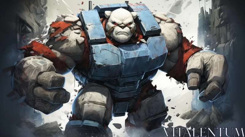 Manticore Robot in Ruins: An Expressive Character Design Illustration AI Image
