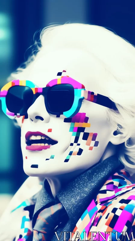 Pixelated Realism: Woman in Vibrant Sunglasses Rendered in Cinema4D AI Image