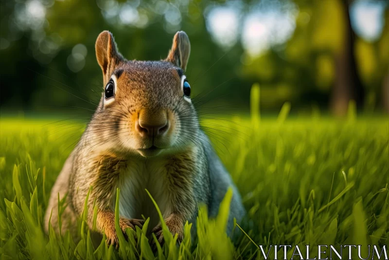 Playful Squirrel on Grass - A Dreamlike Image AI Image