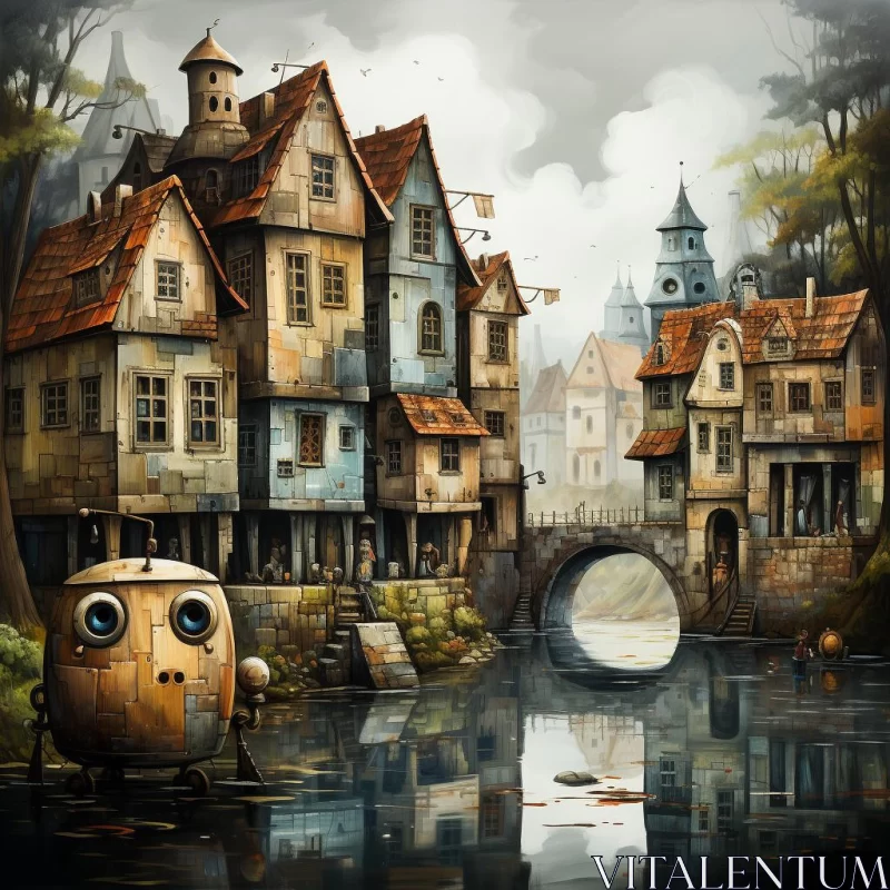 Surrealistic Robots in a Classic Old Town AI Image