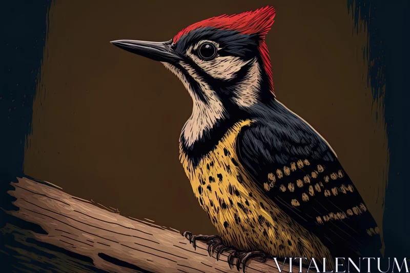 Large Woodpecker Illustration in Pop Art Style AI Image