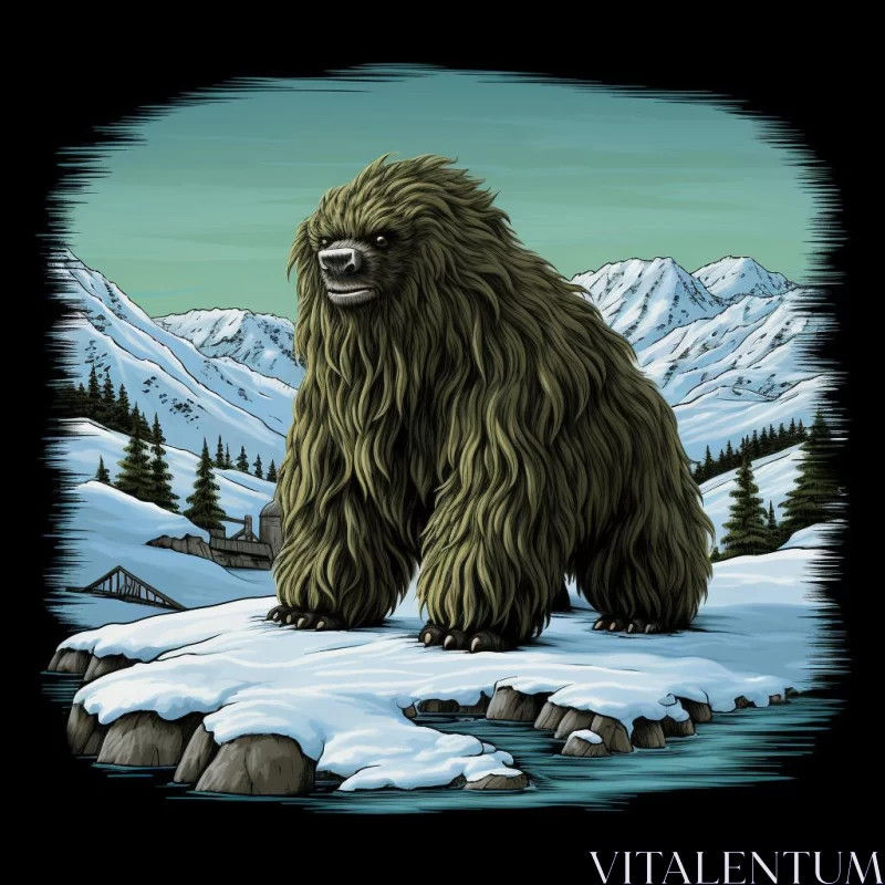 AI ART Majestic Sasquatch Bear in the Snow: A Mythical Nature's Wonder