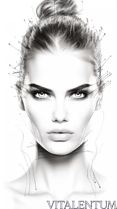 Monochrome Fashion Illustration Portrait AI Image