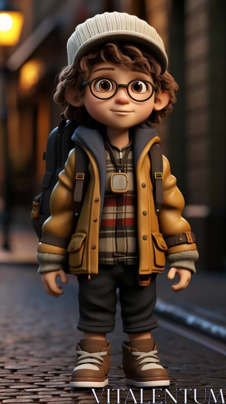 Animated Adventure: Realistic Boy with Backpack AI Image