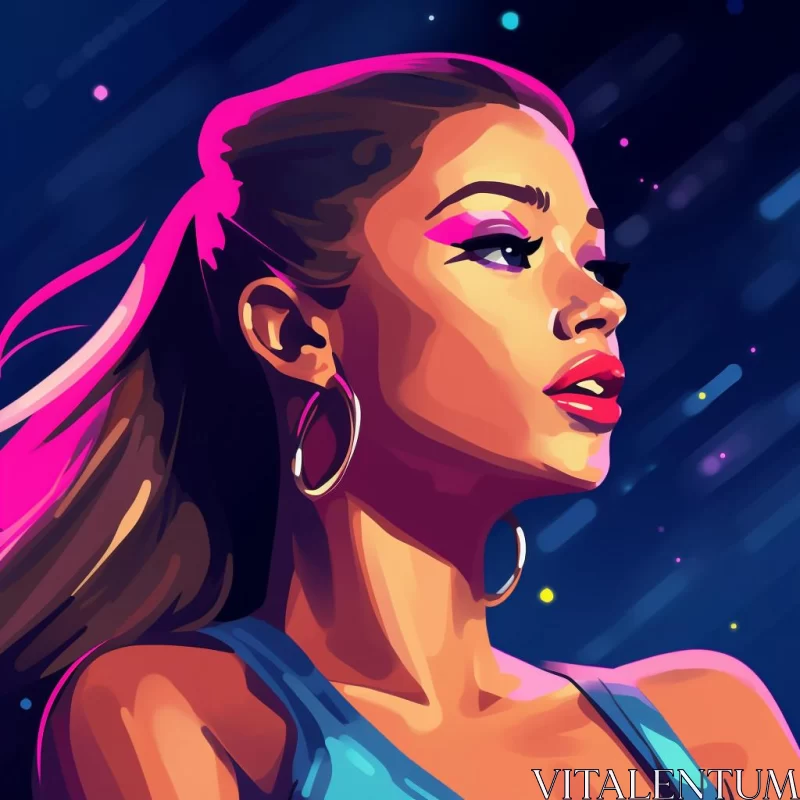 Ariana Grande Artwork in Outrun Style and 2D Game Art AI Image