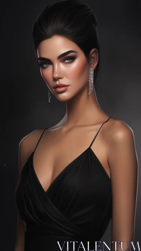 AI ART Elegant Woman in Black Dress: Luminous and Photorealistic Artistry
