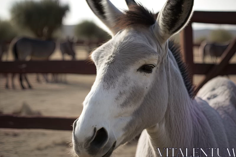 Emotive Close-Up of Donkey Behind a Fence AI Image