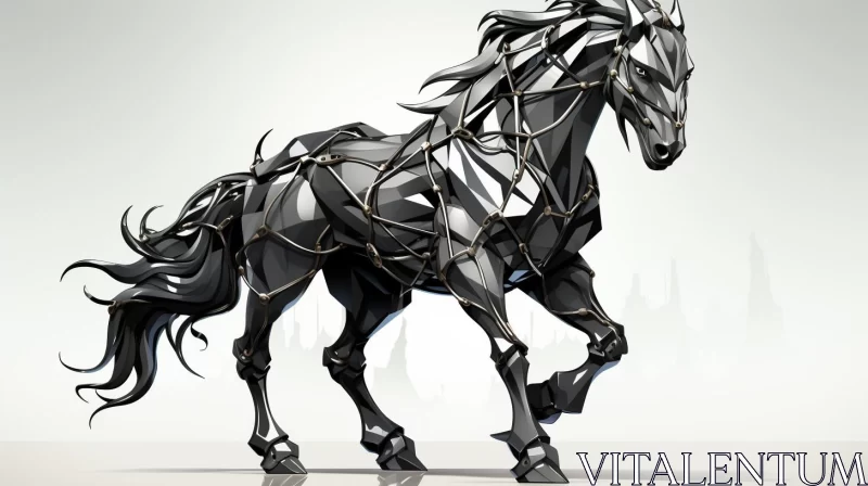 Futuristic Metal Horse in Abstract Cityscape Illustration AI Image