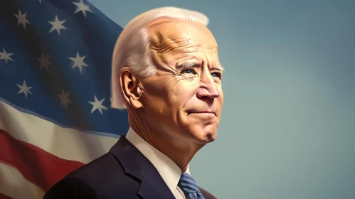 Joe Biden's 3D Portrait with American Flag AI Image