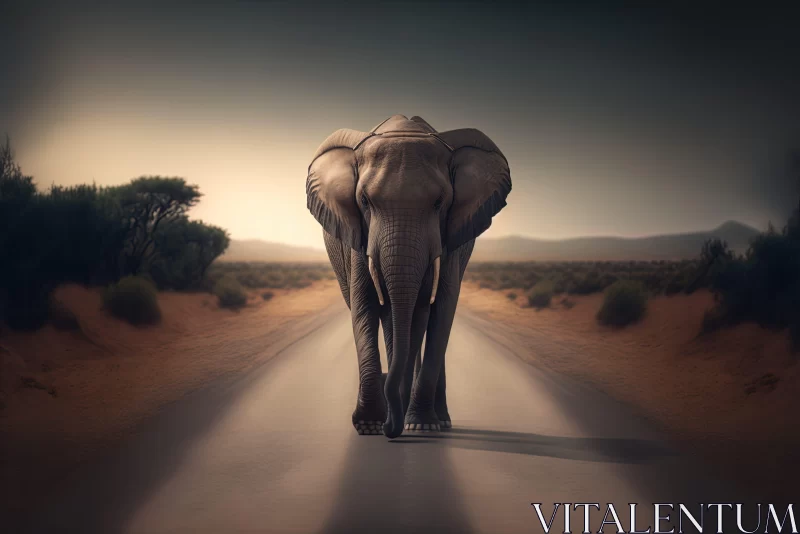 AI ART Surreal Elephant Portraiture: A Journey on the Road