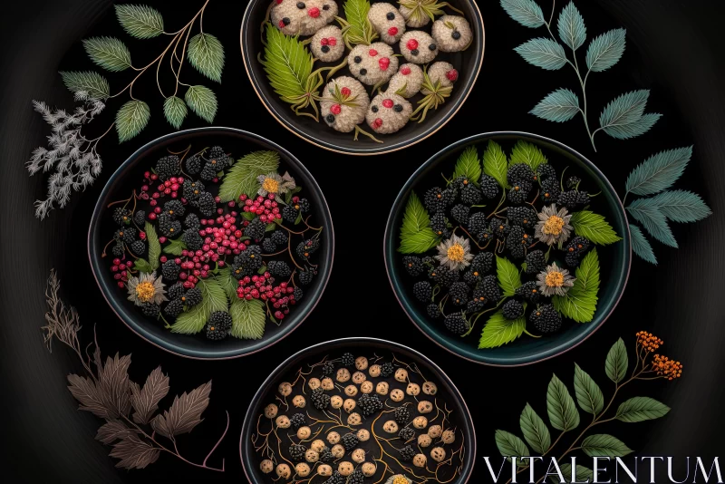 Aerial View of Blackberry Still Life - Artistic Display of Nature's Bounty AI Image