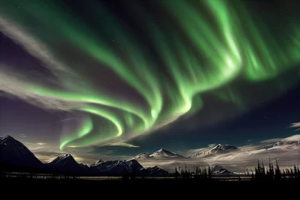 Ethereal Beauty of Aurora Borealis in Alaska's Night Sky AI Image