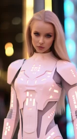 Futuristic Woman in White Armor: A Light-Pink and Silver Hued Portrait AI Image