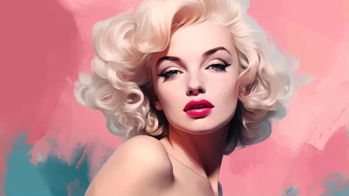 Marilyn Monroe Digital Art Painting on Pink Background AI Image