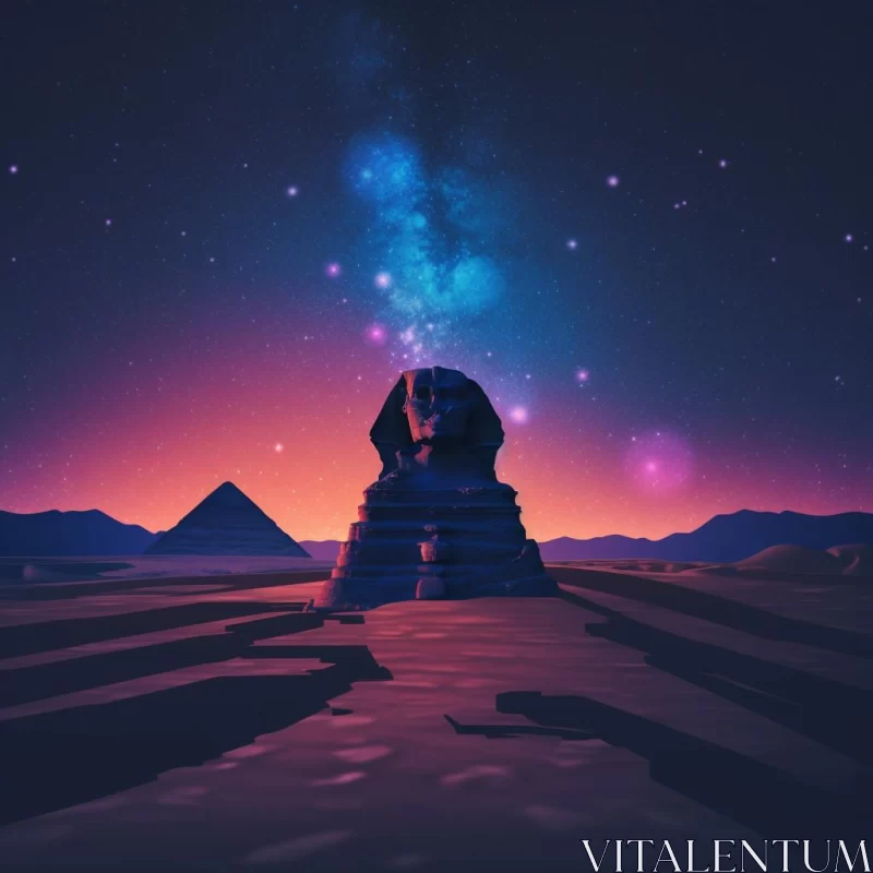 Sphinx and Pyramid under the Egyptian Sky: A Mesmerizing Landscape AI Image