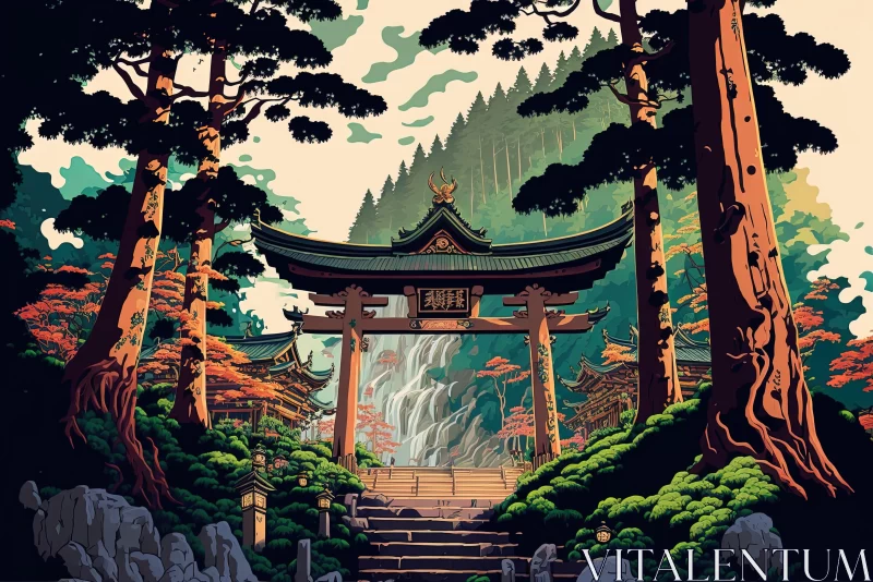 Anime Art Poster: Forest with Pagoda AI Image