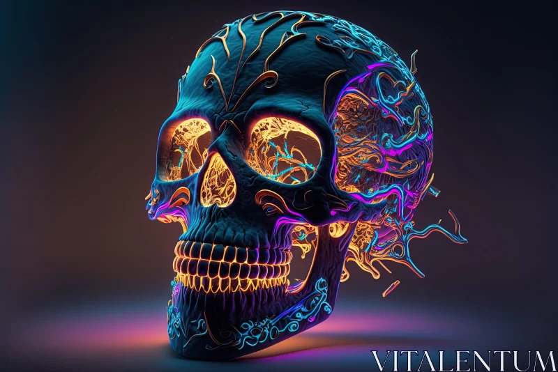 Colorful Skull Art - Surrealism in Vines and Neon AI Image