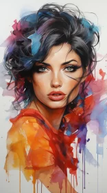 Colorful Watercolor Woman Portrait in Fantastic Realism AI Image