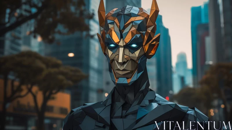 Modern Humanoid in City Street: A Prismatic Superhero Portrait AI Image