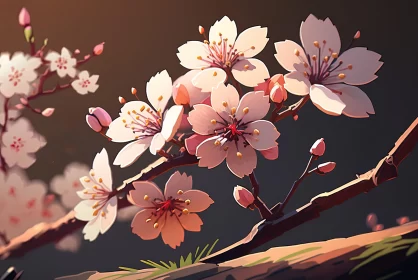 Stylized Cherry Blossom Wallpaper | Luminous Nature Art AI Image