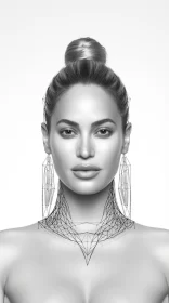 Wireframe Depiction of Woman with Jewelry in Monochrome AI Image
